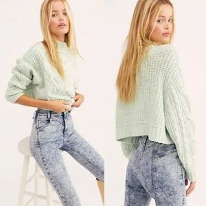 Free People Merry Go Round Cropped Cable Knit Sweater